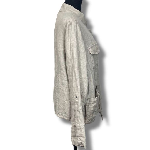 C&C California Linen Button Front Shacket Shirt Jacket Oatmeal Beige Size Med - Picture 4 of 10